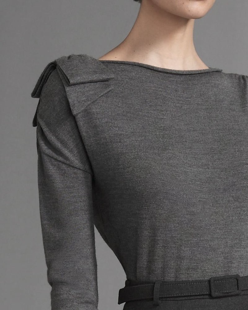 Grace Asymmetric Shoulder Wool Top - Image 2