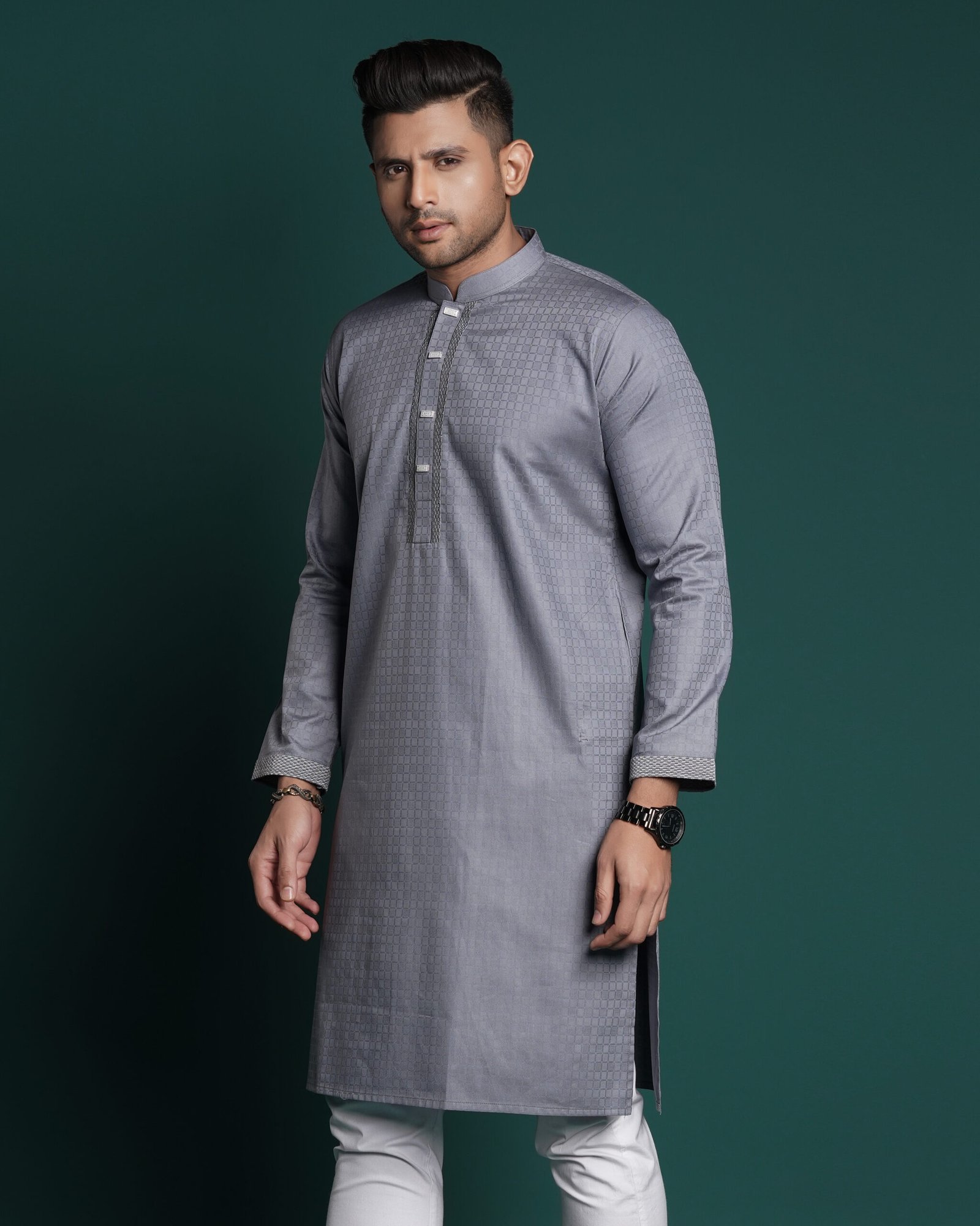 Grey Patterned Kurta for Men