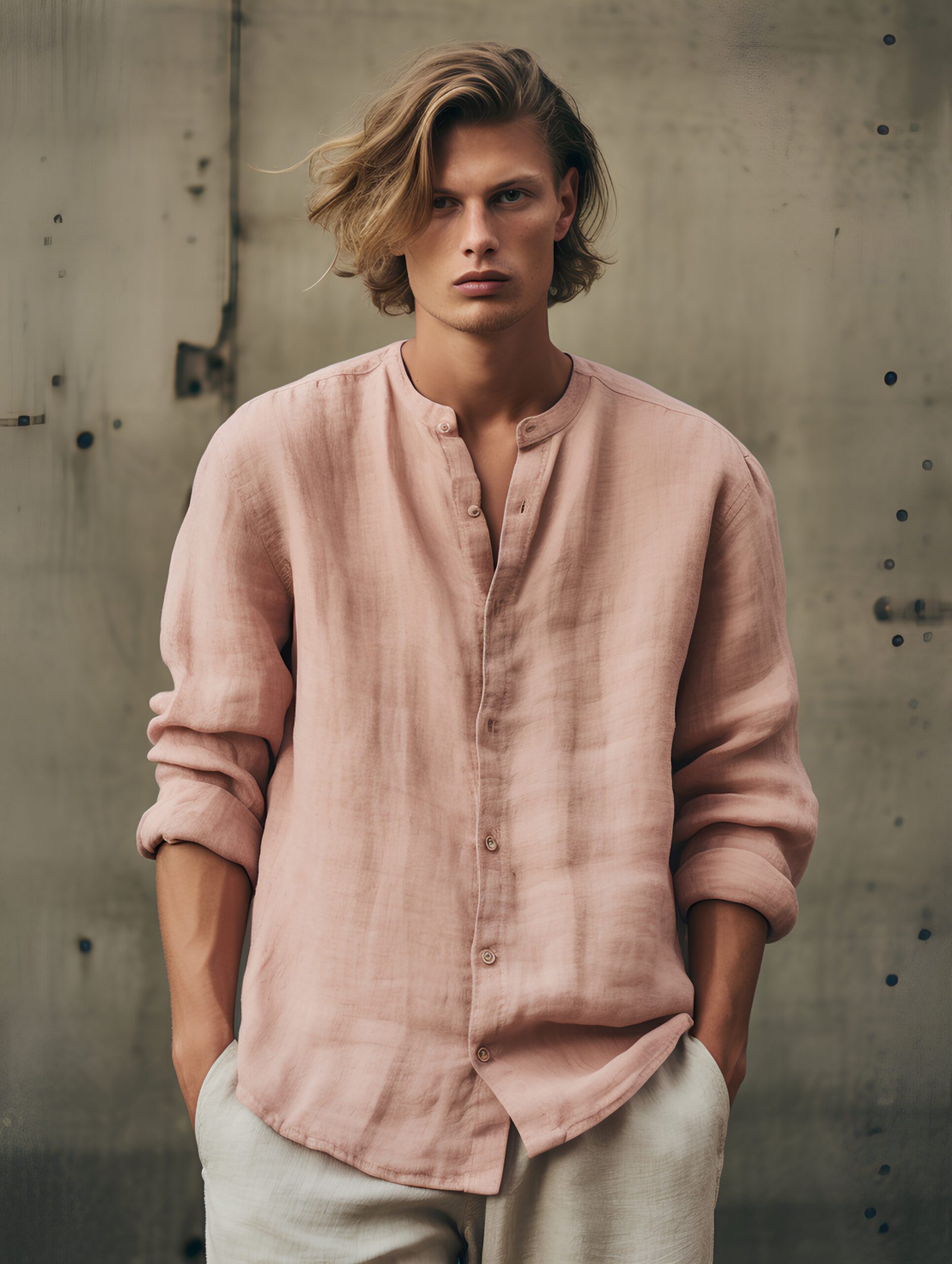 Blush Linen Mandarin Shirt