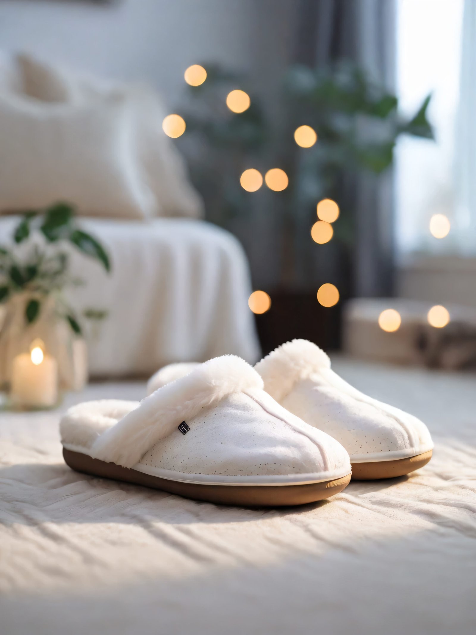 White Plush Home Comfort Slippers