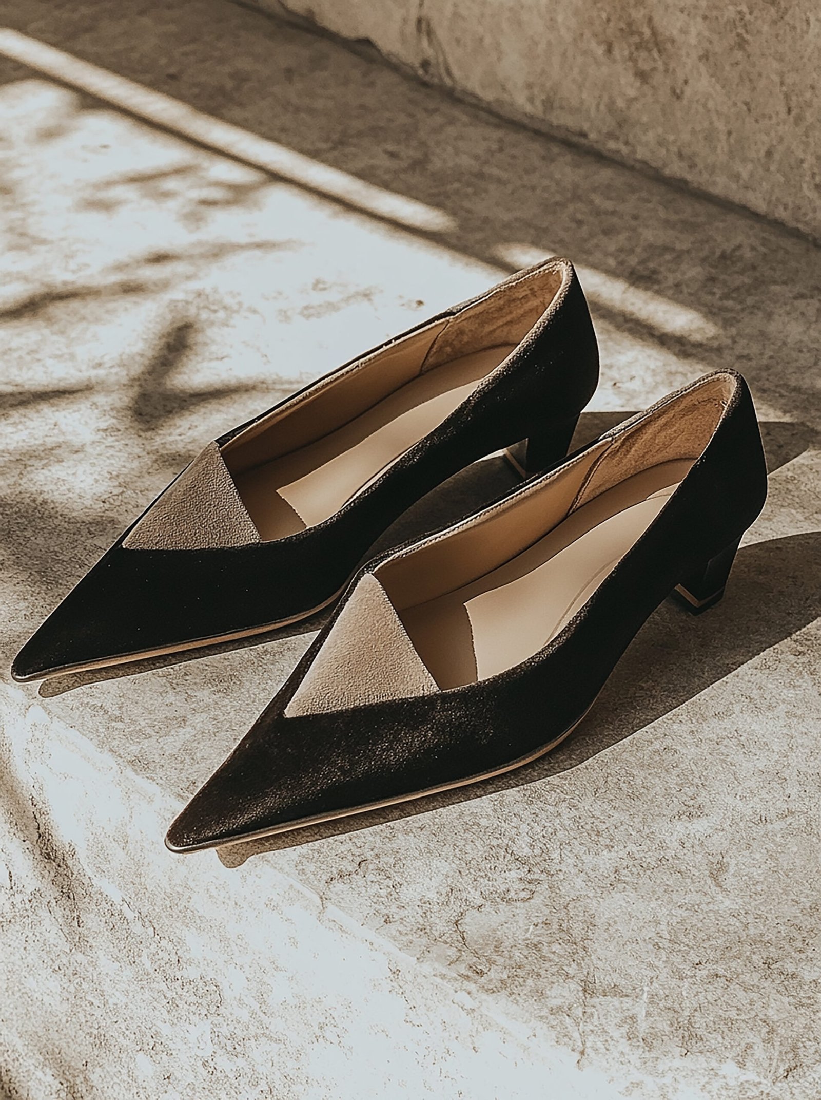 Two-Tone Velvet Pointed Pumps