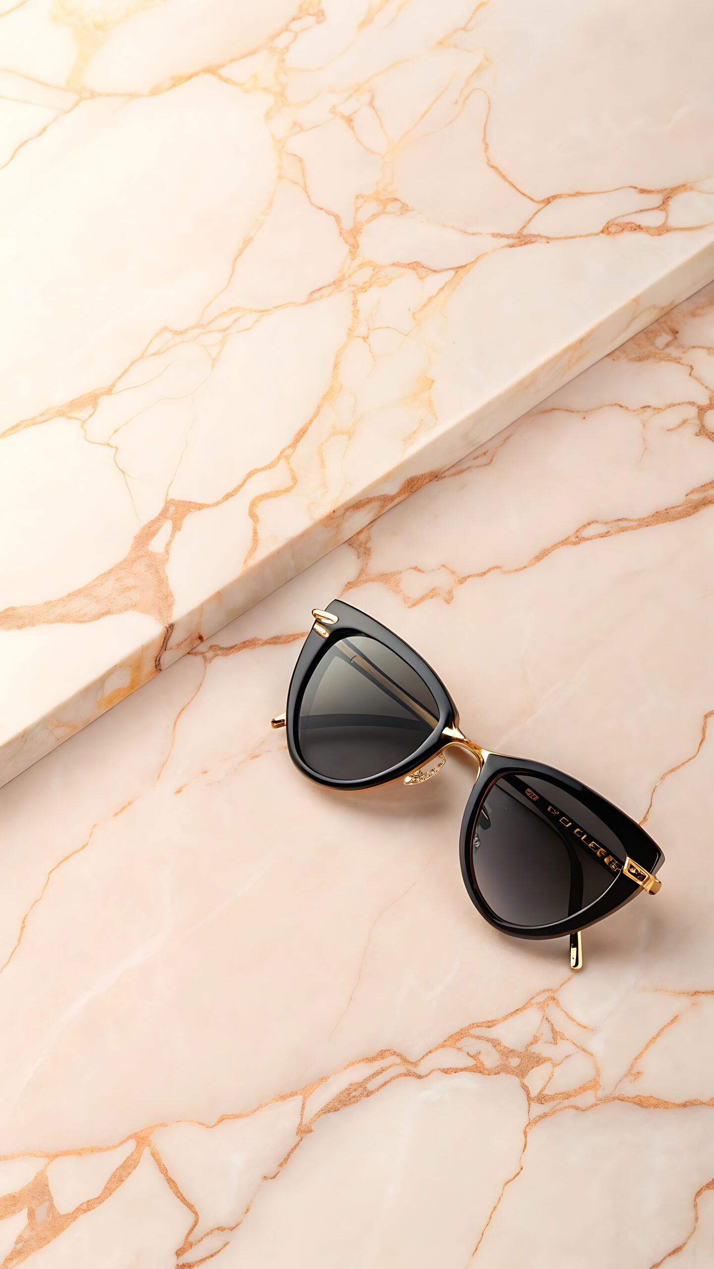 Gold-Trim Black Cat-Eye Luxury Shades