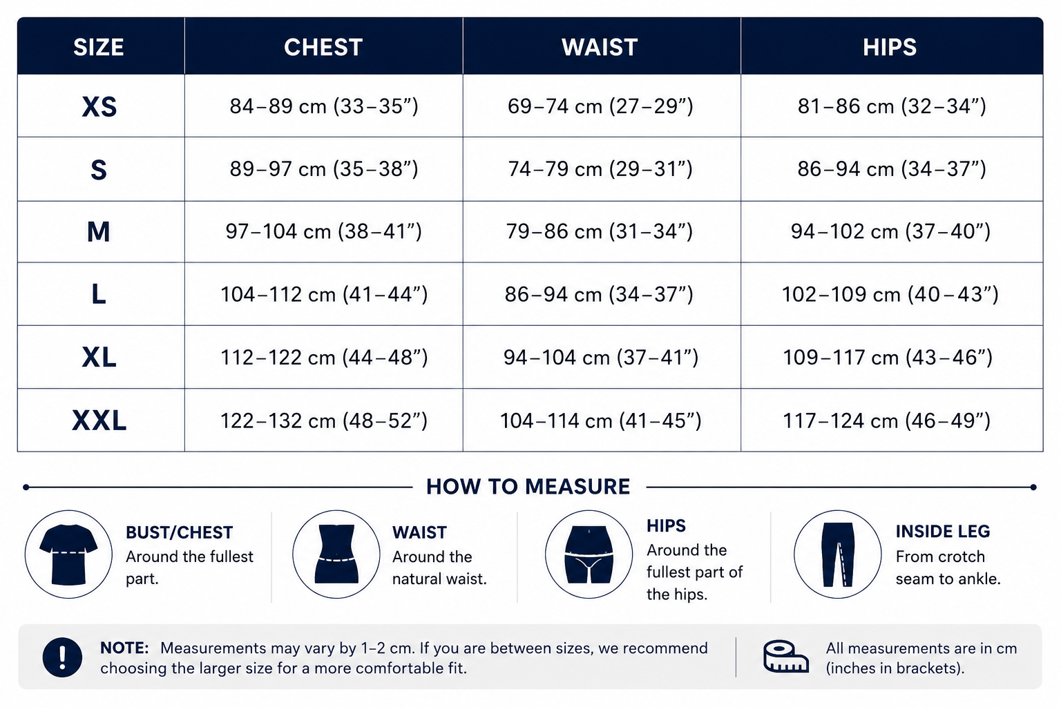 Men’s Clothing Size Chart