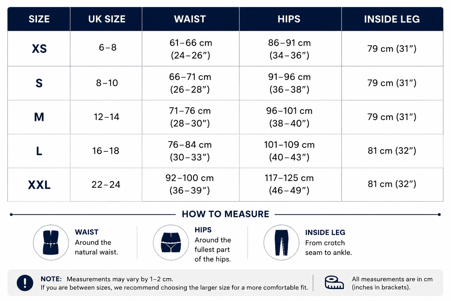 Women's Trousers Size Chart