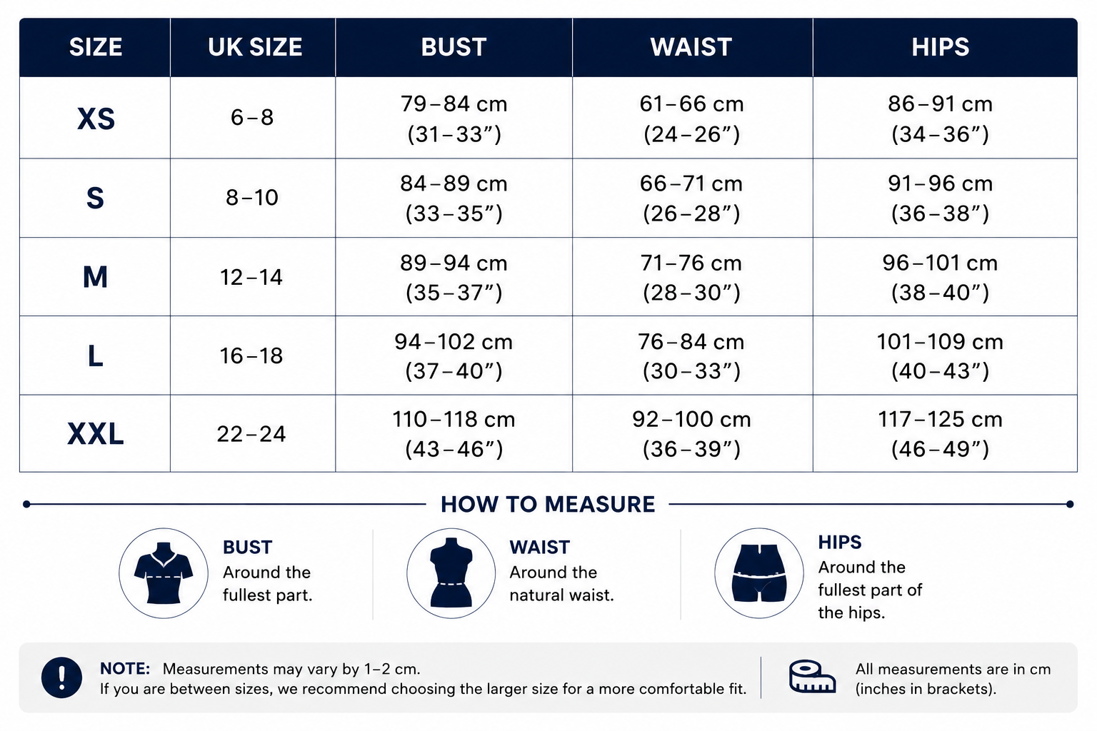 Women's Tops Size Chart